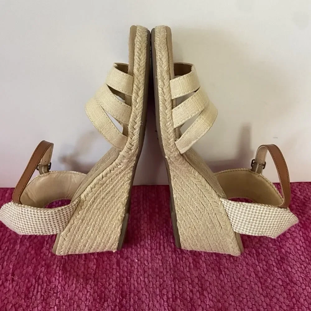 Lucky Brand Kylo Wedge Espadrille Sandals Linen Tan Size 8